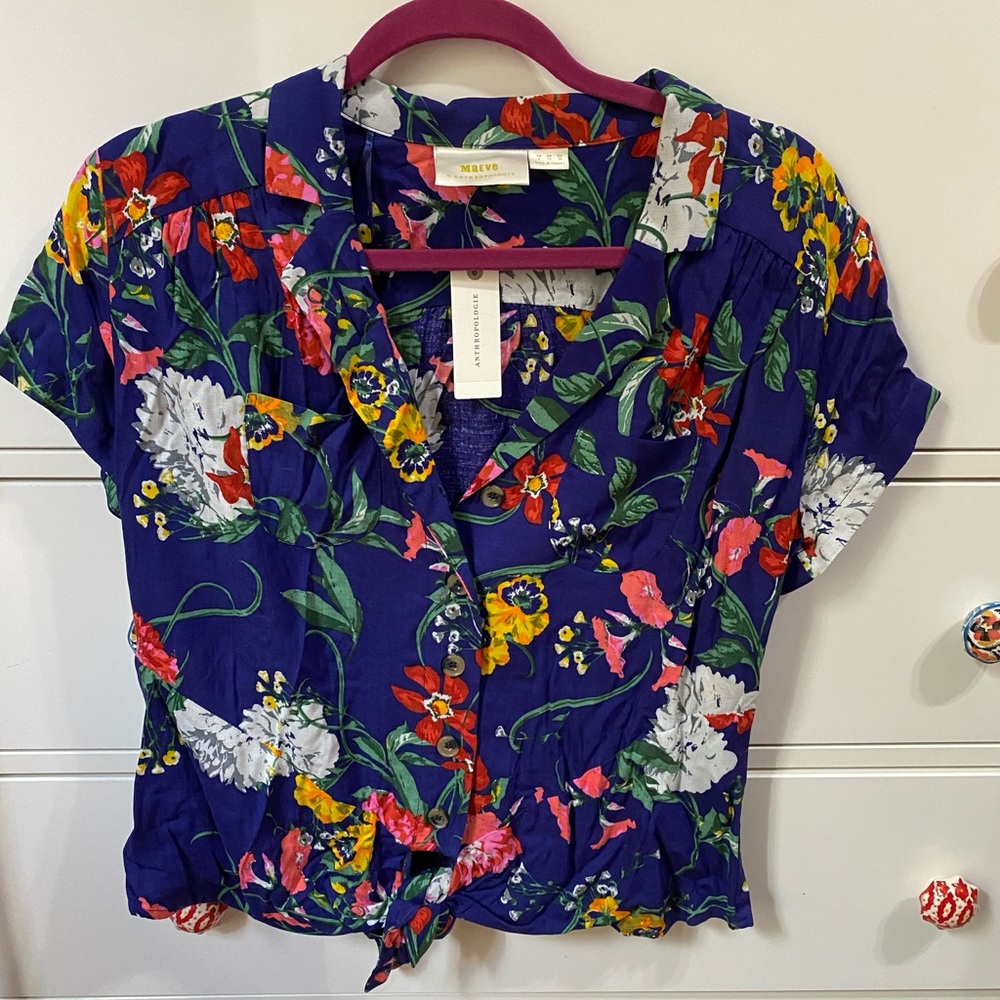 NWT Anthropologie Maeve purple floral tie front 8